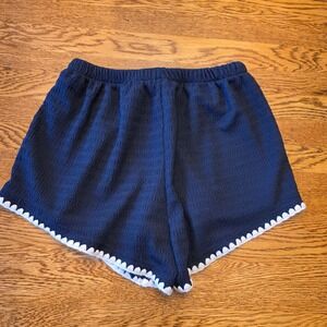 Navy Blue Crochet Trim Lounge Shorts Sz L Women's Casual Relaxed Fit Sleep Short